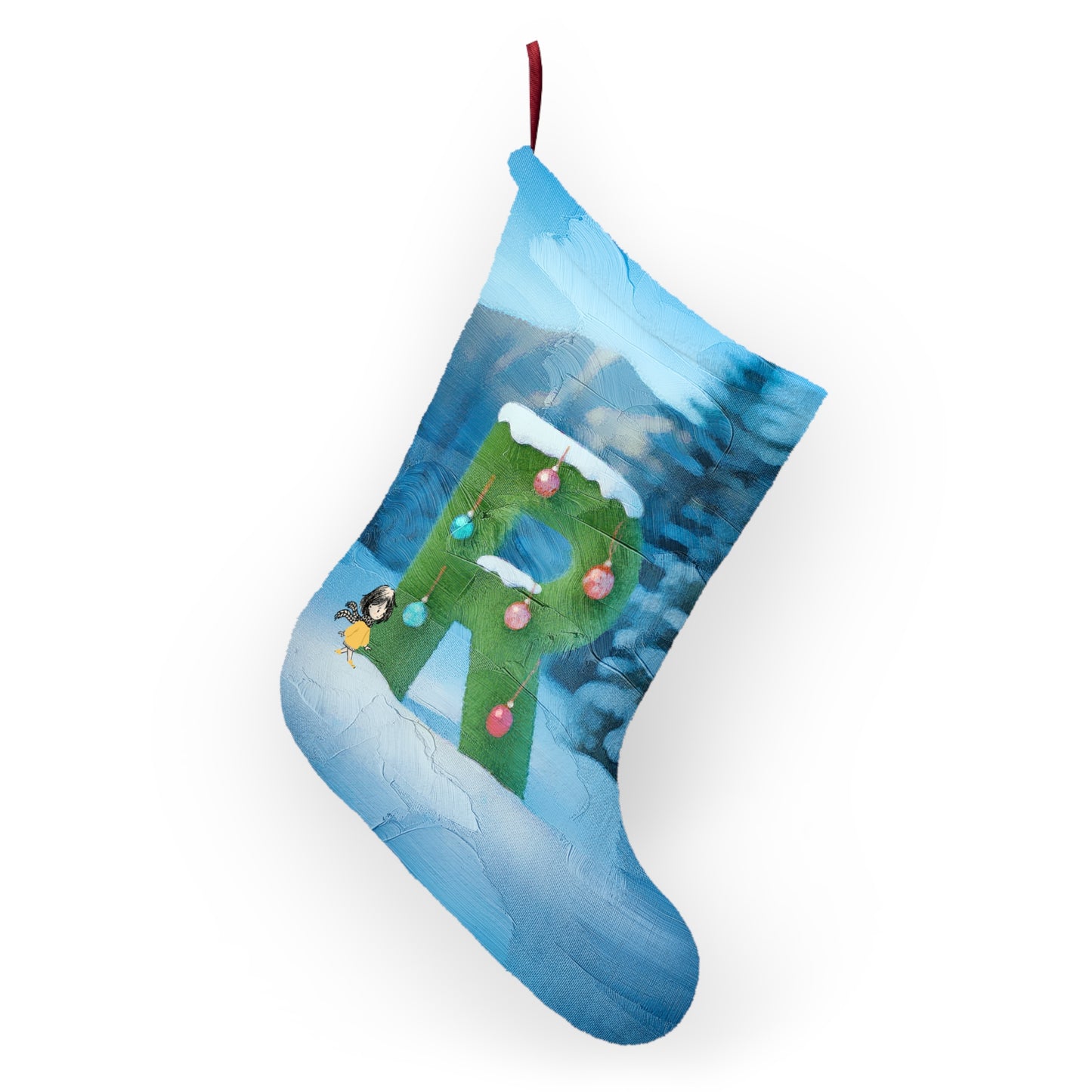 Yellow Jacket Girl Monogram Christmas Stocking | Personalized Letter Stocking | Letter R