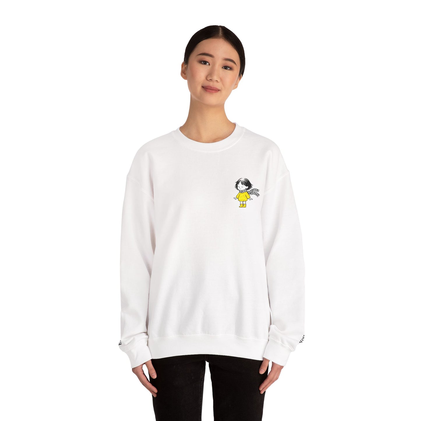 Crewneck Sweatshirt — Yellow Jacket Girl Embroidered Sweatshirt — You Are Enough Edition: Embroidered Chest Design