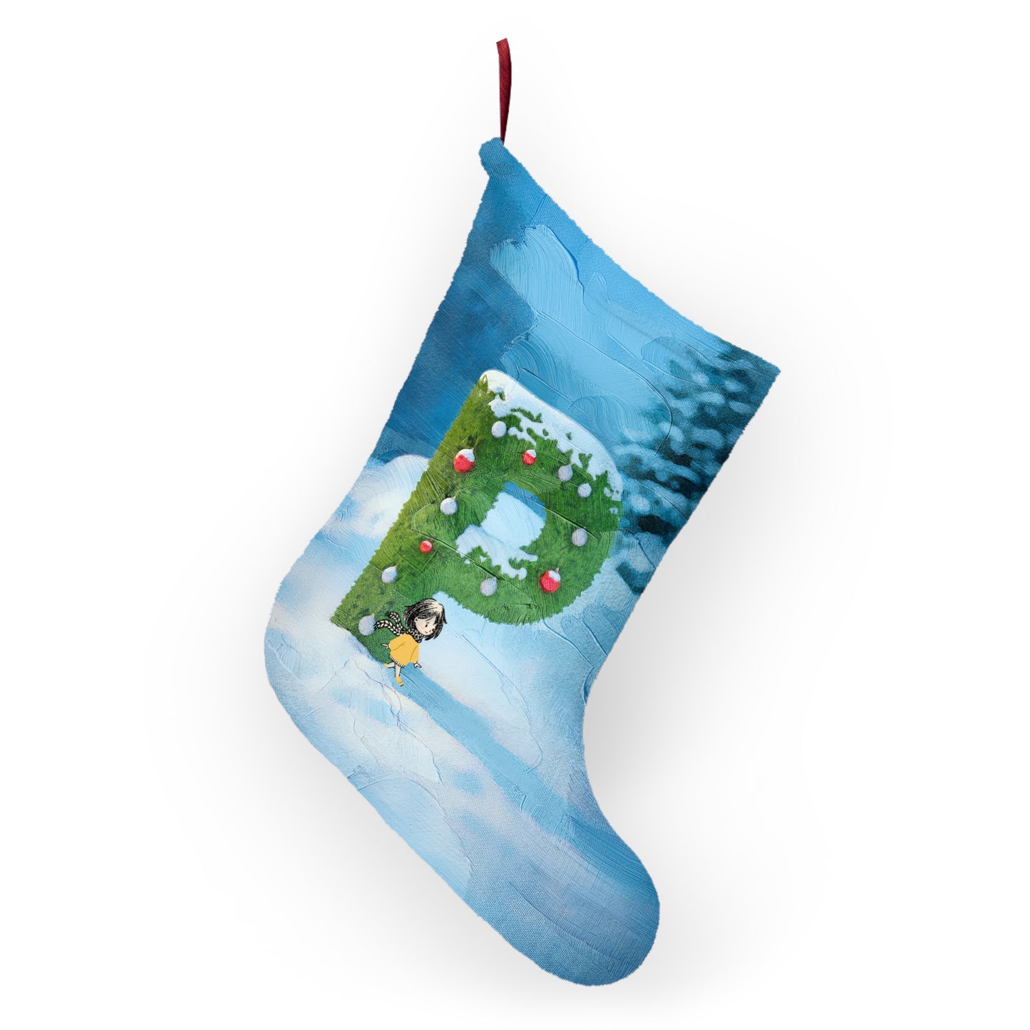 Yellow Jacket Girl Monogram Christmas Stocking | Personalized Letter Stocking | Letter P