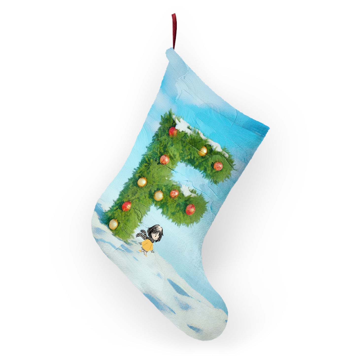 Yellow Jacket Girl Monogram Christmas Stocking | Personalized Letter Stocking | Letter F