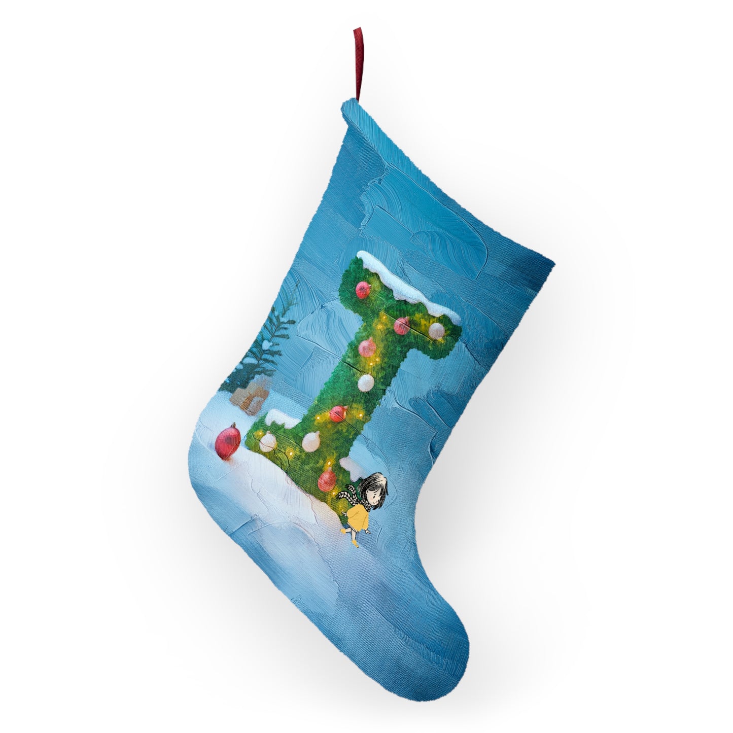 Yellow Jacket Girl Monogram Christmas Stocking | Personalized Letter Stocking | Letter I