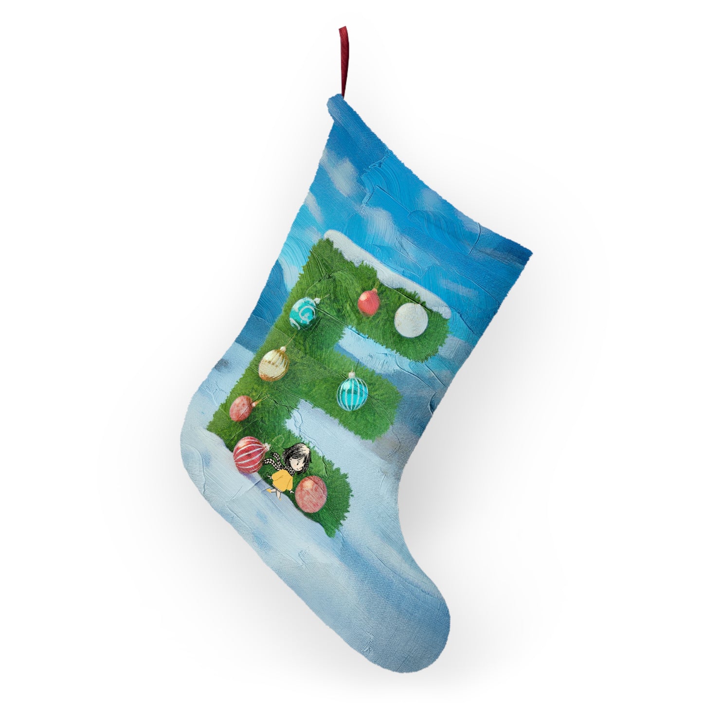 Yellow Jacket Girl Monogram Christmas Stocking | Personalized Letter Stocking | Letter E