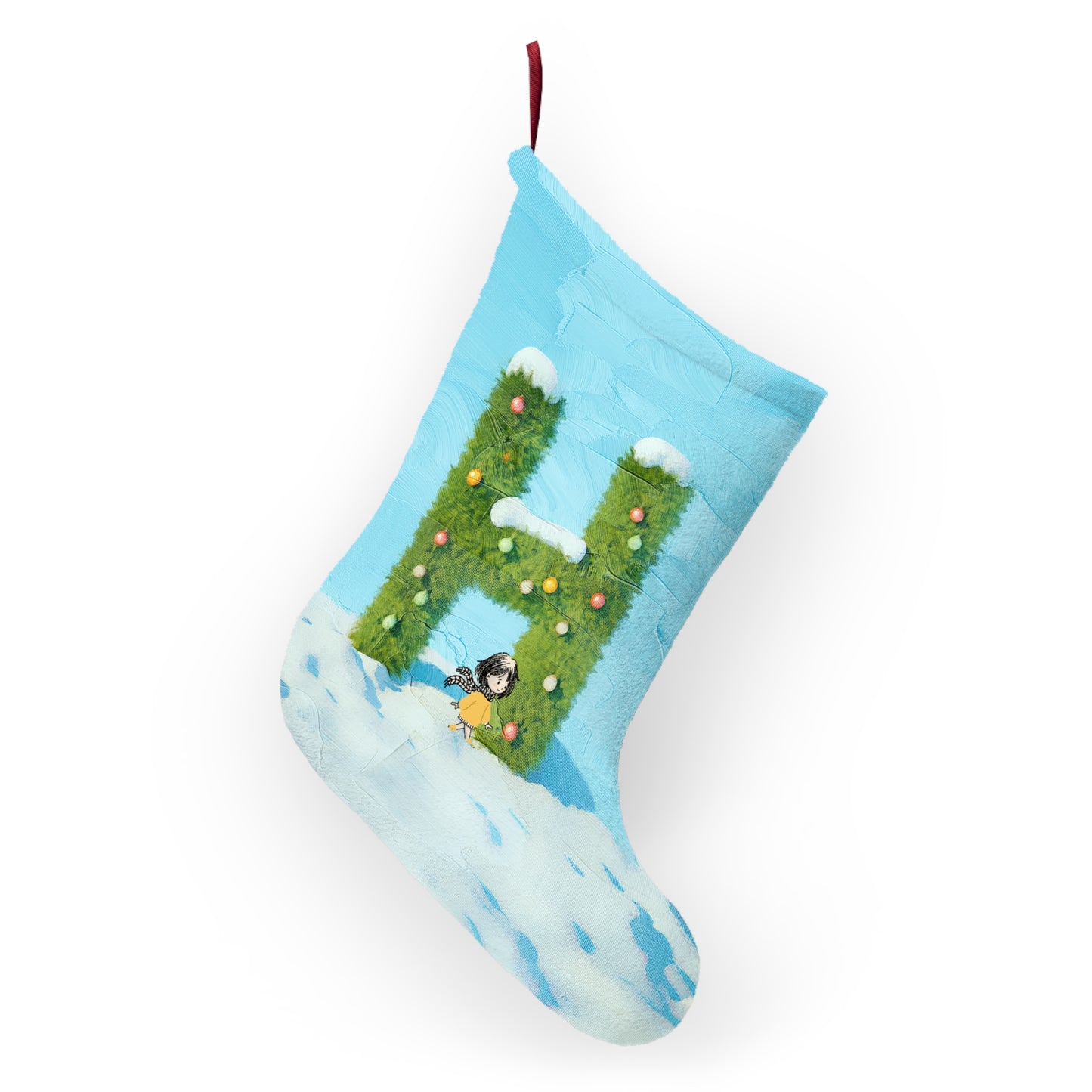 Yellow Jacket Girl Monogram Christmas Stocking | Personalized Letter Stocking | Letter H
