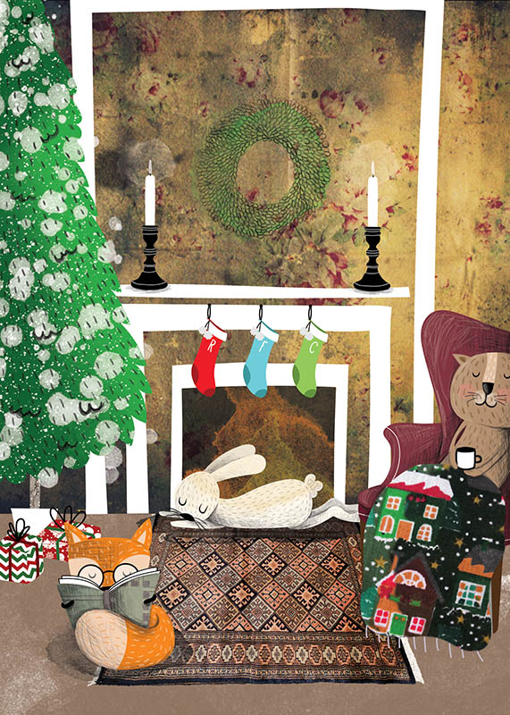 Christmas With Animals Art Print