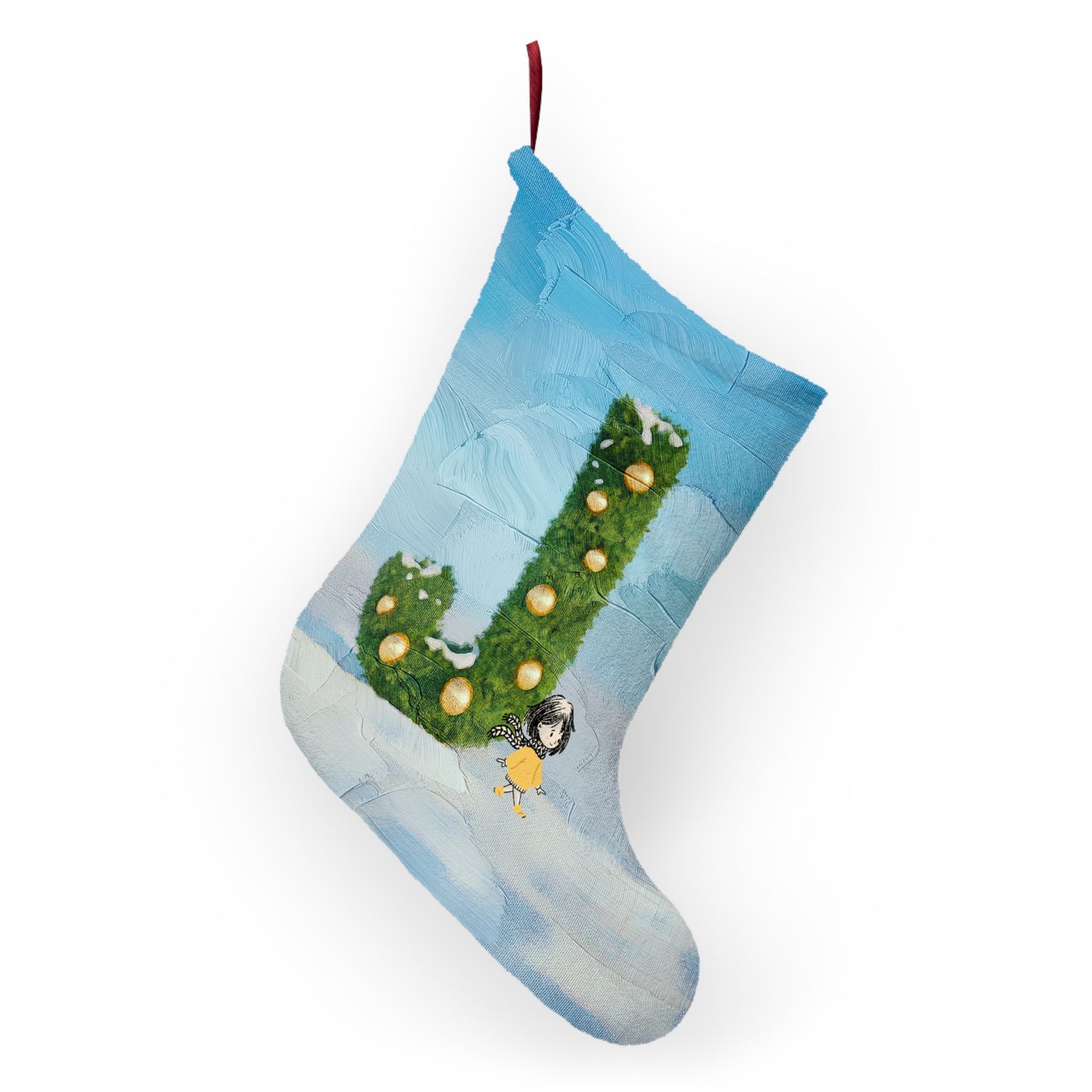 Yellow Jacket Girl Monogram Christmas Stocking | Personalized Letter Stocking | Letter J