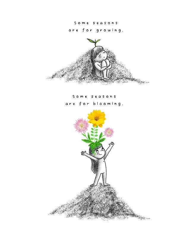 Art Print With Words - Mental Health Quotes - Grow Then Bloom