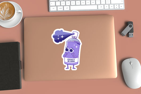 Anxiety Be Gone Sticker – Cute & Funny Mental Health Vinyl Decal for Overthinkers