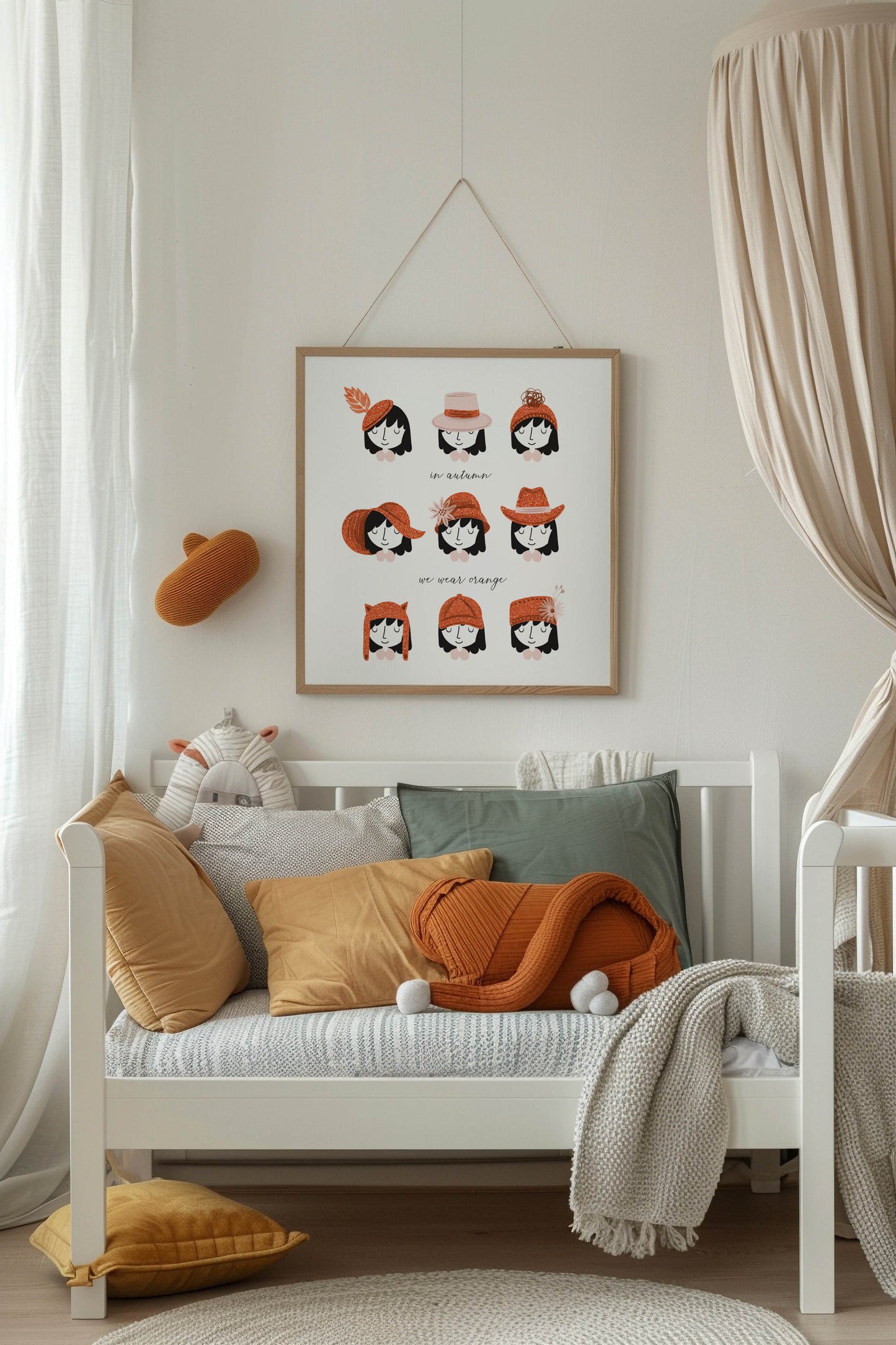 In Autumn, We Wear Orange: Fall Art Print - Autumn Hats