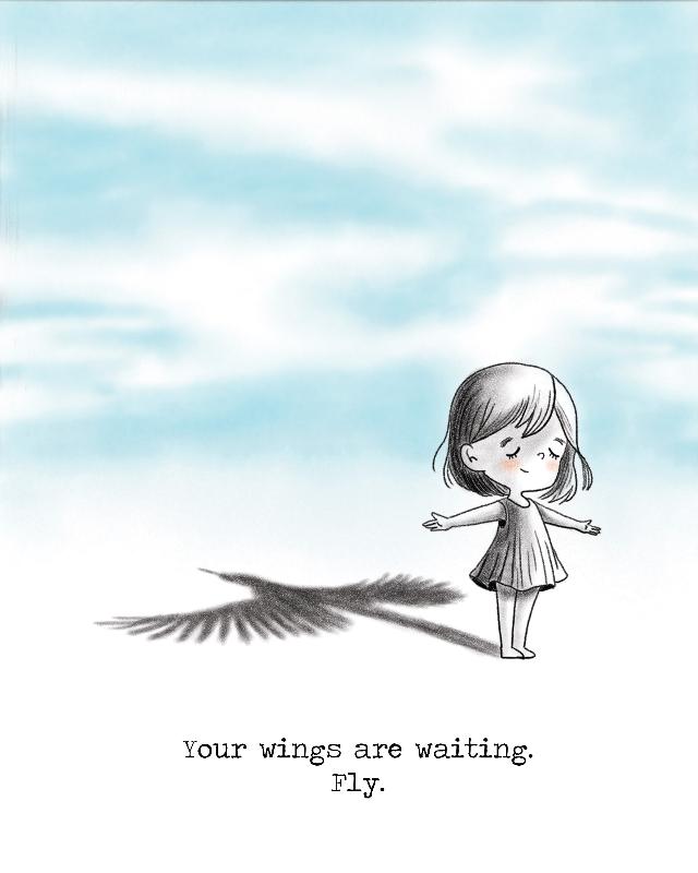 Inspirational Art Print for Girls Room - "Your Wings Are Waiting. Fly.