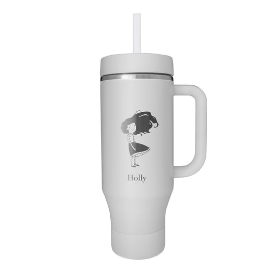 Example of customization on the Personalized Dear Girl ThermoFlask® 40oz. Tumbler with a name engraved, perfect for personalized gifts