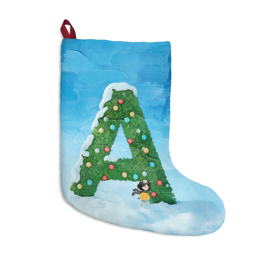 Yellow Jacket Girl Monogram Christmas Stocking | Personalized Letter Stocking | Letter A