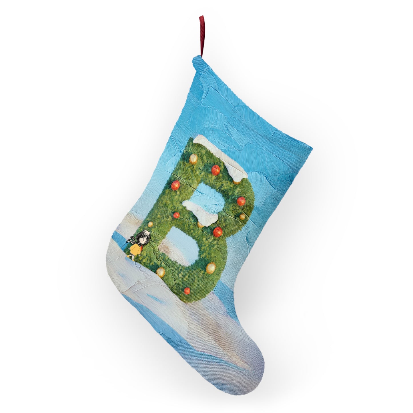 Yellow Jacket Girl Monogram Christmas Stocking | Personalized Letter Stocking | Letter B