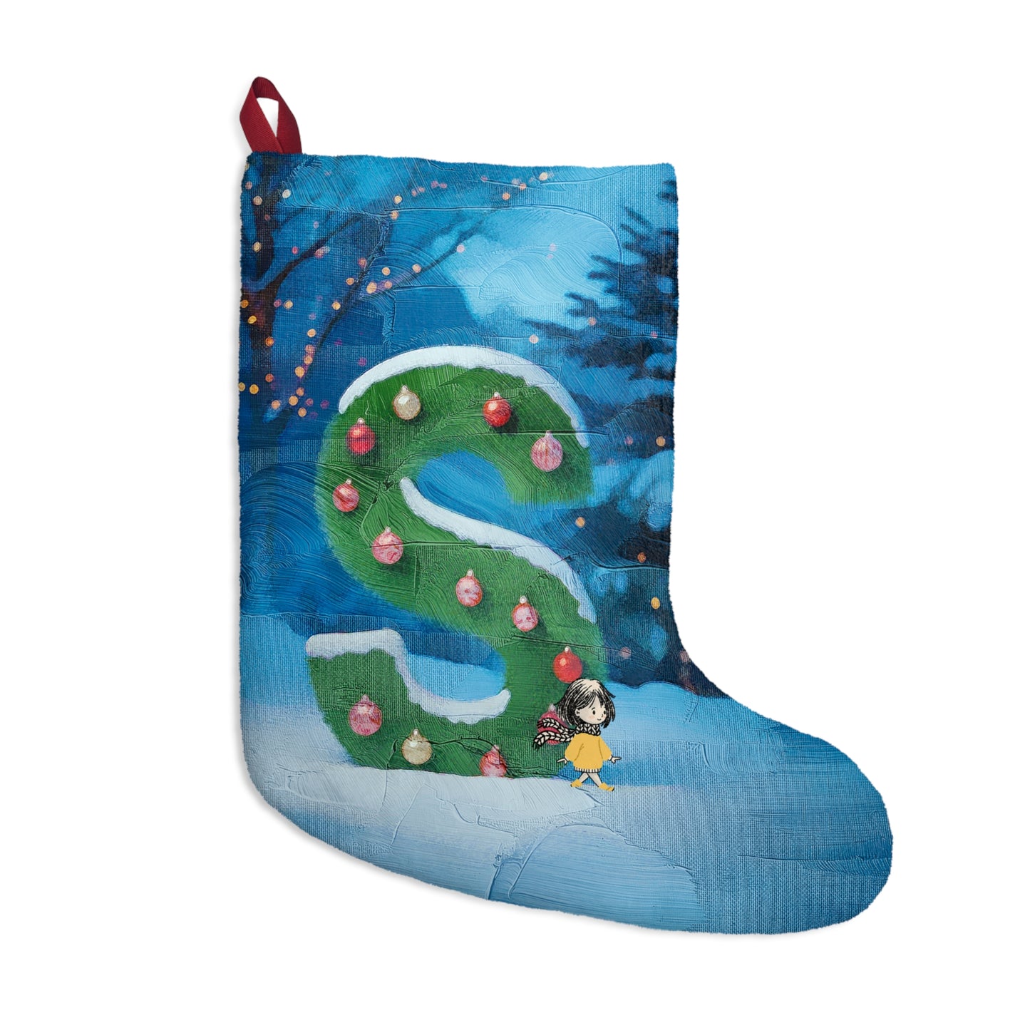 Yellow Jacket Girl Monogram Christmas Stocking | Personalized Letter Stocking | Letter S