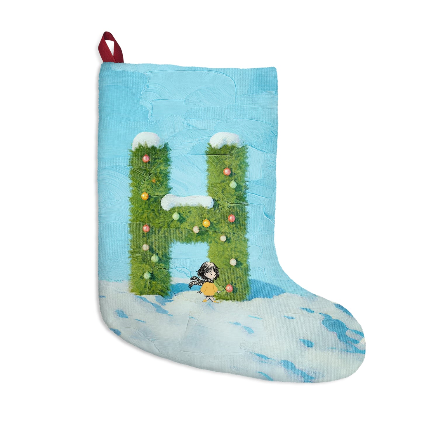 Yellow Jacket Girl Monogram Christmas Stocking | Personalized Letter Stocking | Letter H