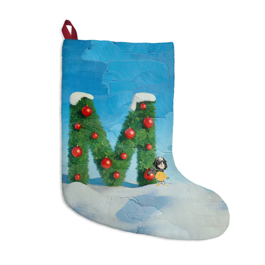 Yellow Jacket Girl Monogram Christmas Stocking | Personalized Letter Stocking | Letter M