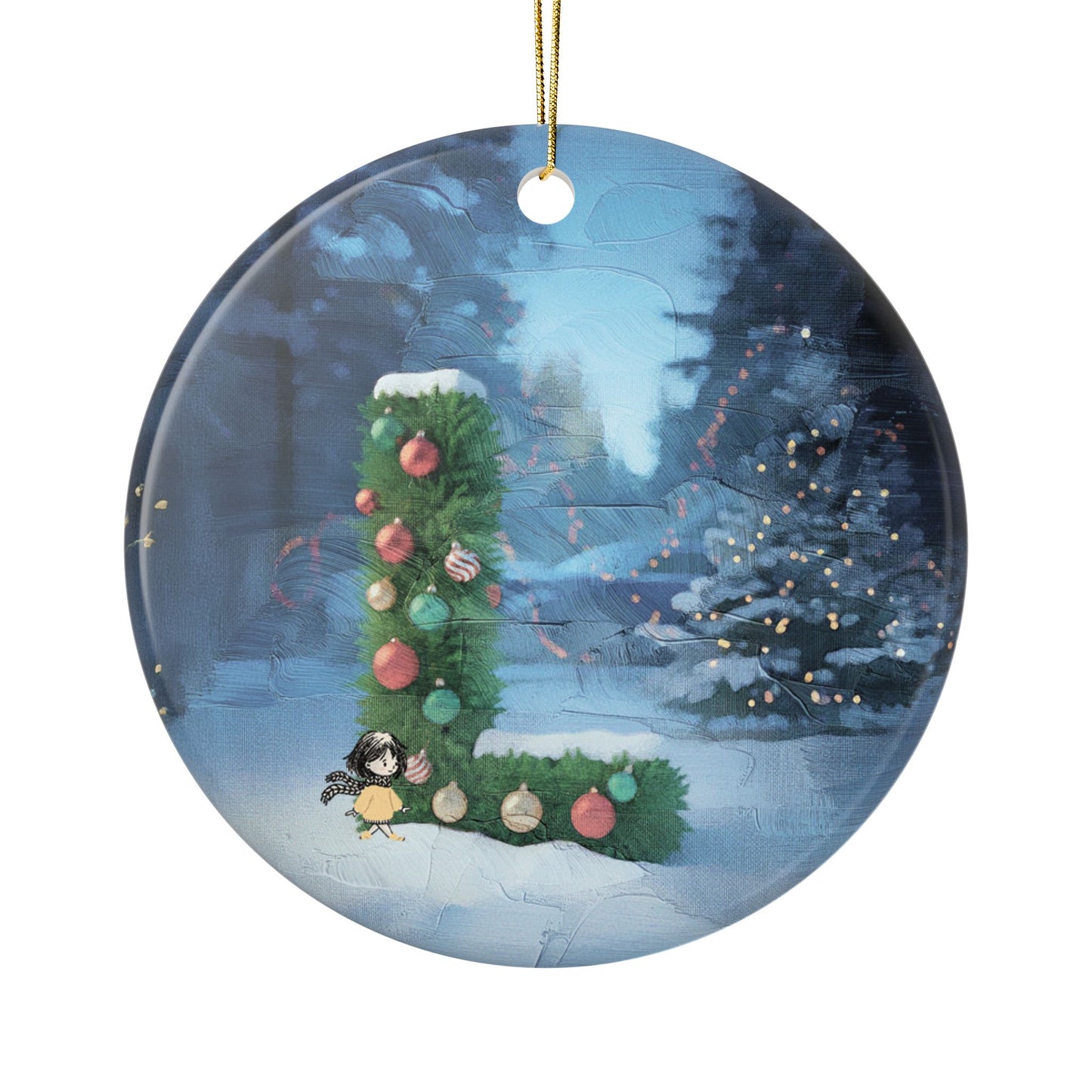 Yellow Jacket Girl Monogram Ornament | Ceramic round ornament, two-sided print | Letter L