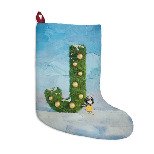 Yellow Jacket Girl Monogram Christmas Stocking | Personalized Letter Stocking | Letter J