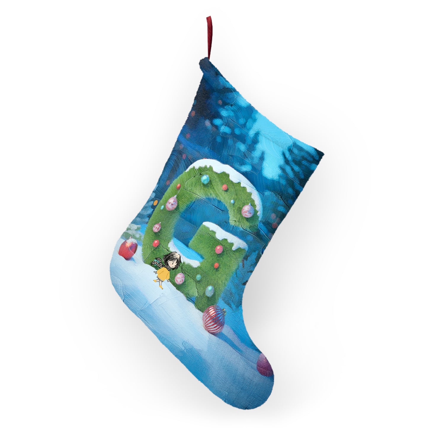 Yellow Jacket Girl Monogram Christmas Stocking | Personalized Letter Stocking | Letter G