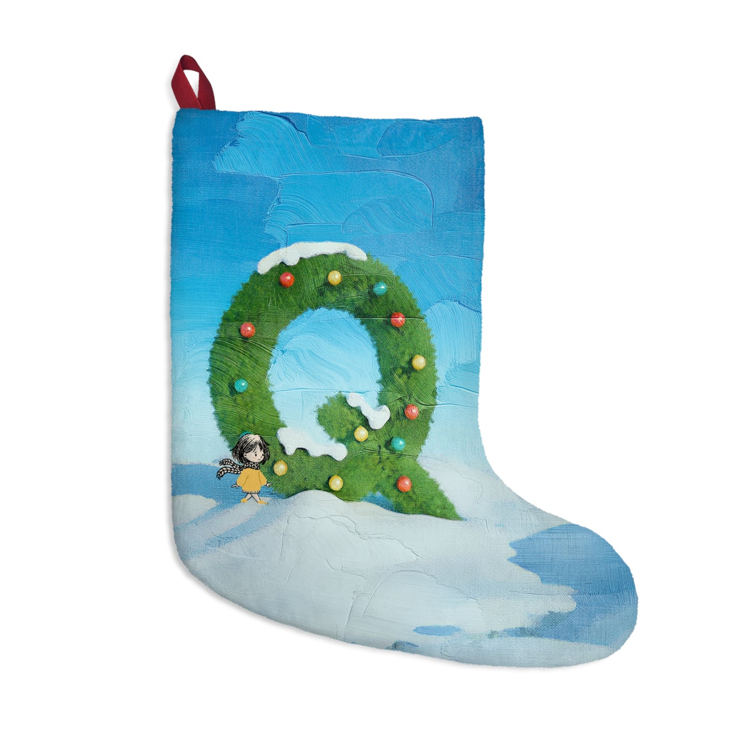 Yellow Jacket Girl Monogram Christmas Stocking | Personalized Letter Stocking | Letter Q