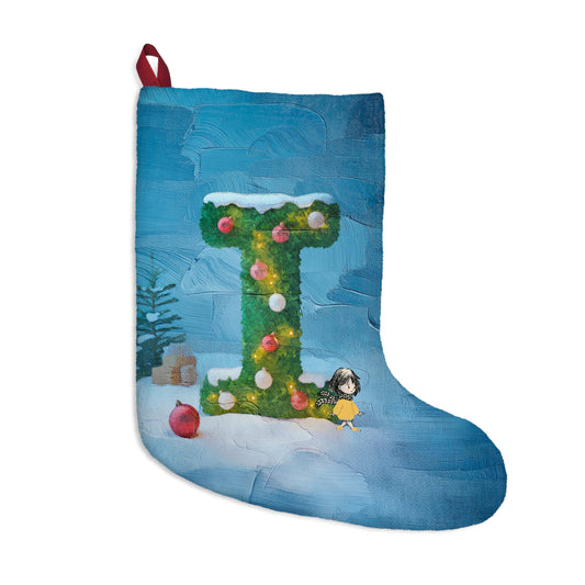 Yellow Jacket Girl Monogram Christmas Stocking | Personalized Letter Stocking | Letter I
