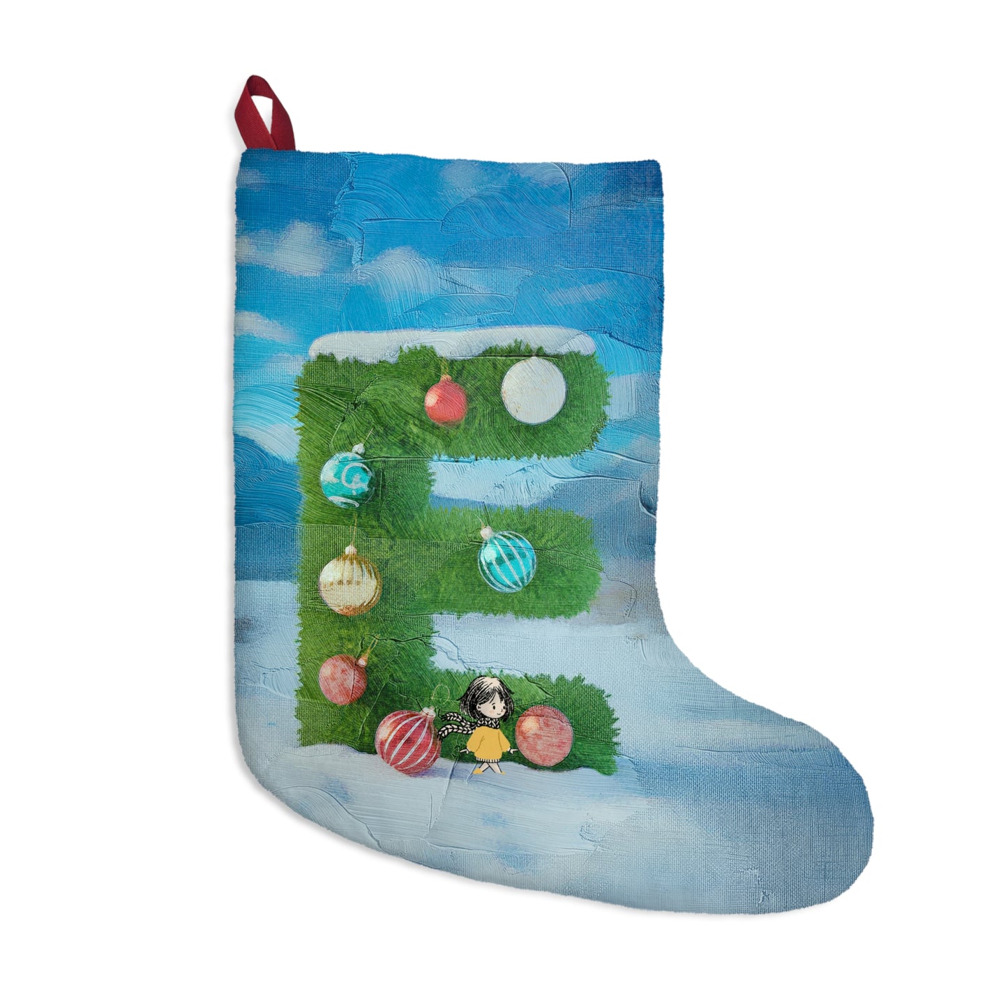 Yellow Jacket Girl Monogram Christmas Stocking | Personalized Letter Stocking | Letter E