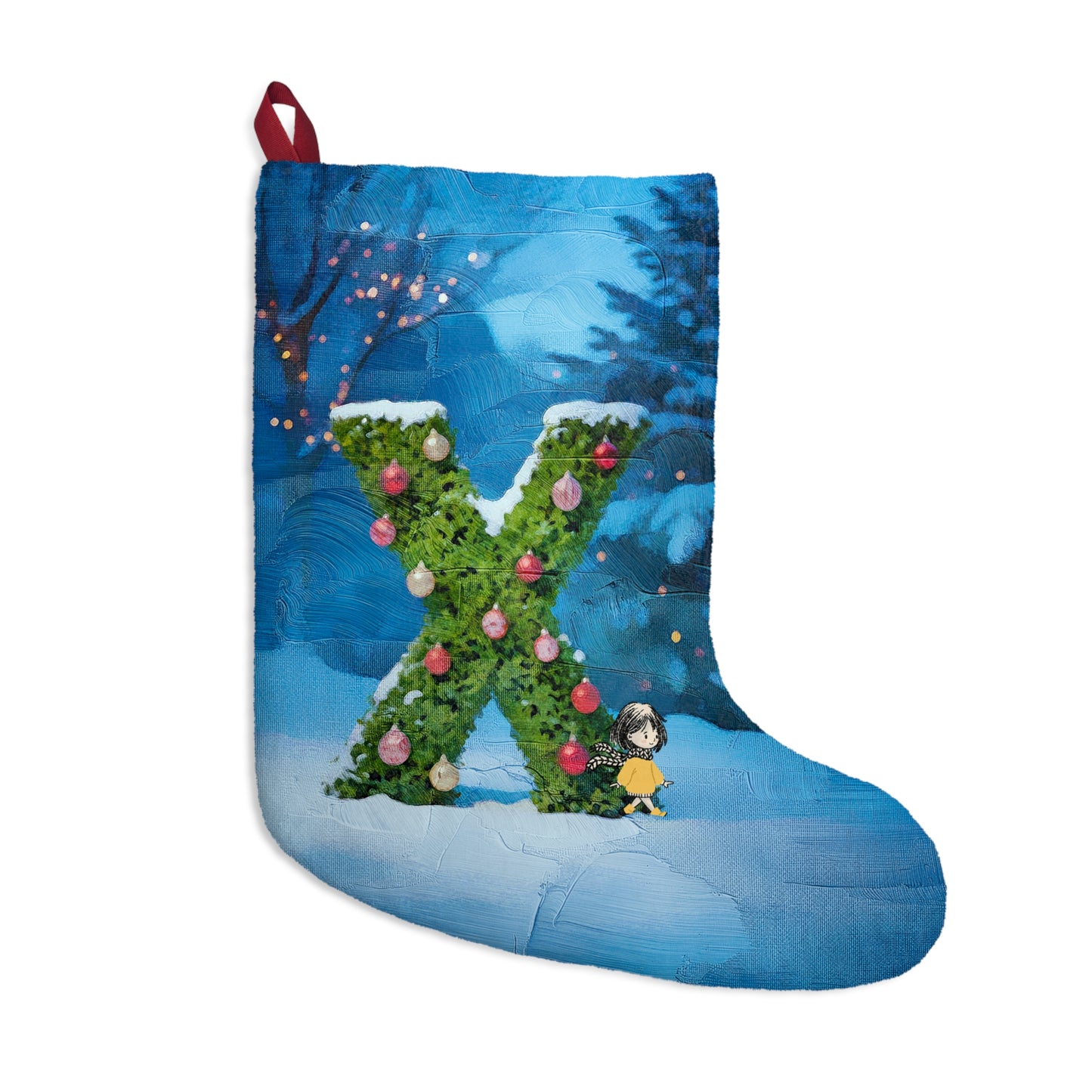 Yellow Jacket Girl Monogram Christmas Stocking | Personalized Letter Stocking | Letter X