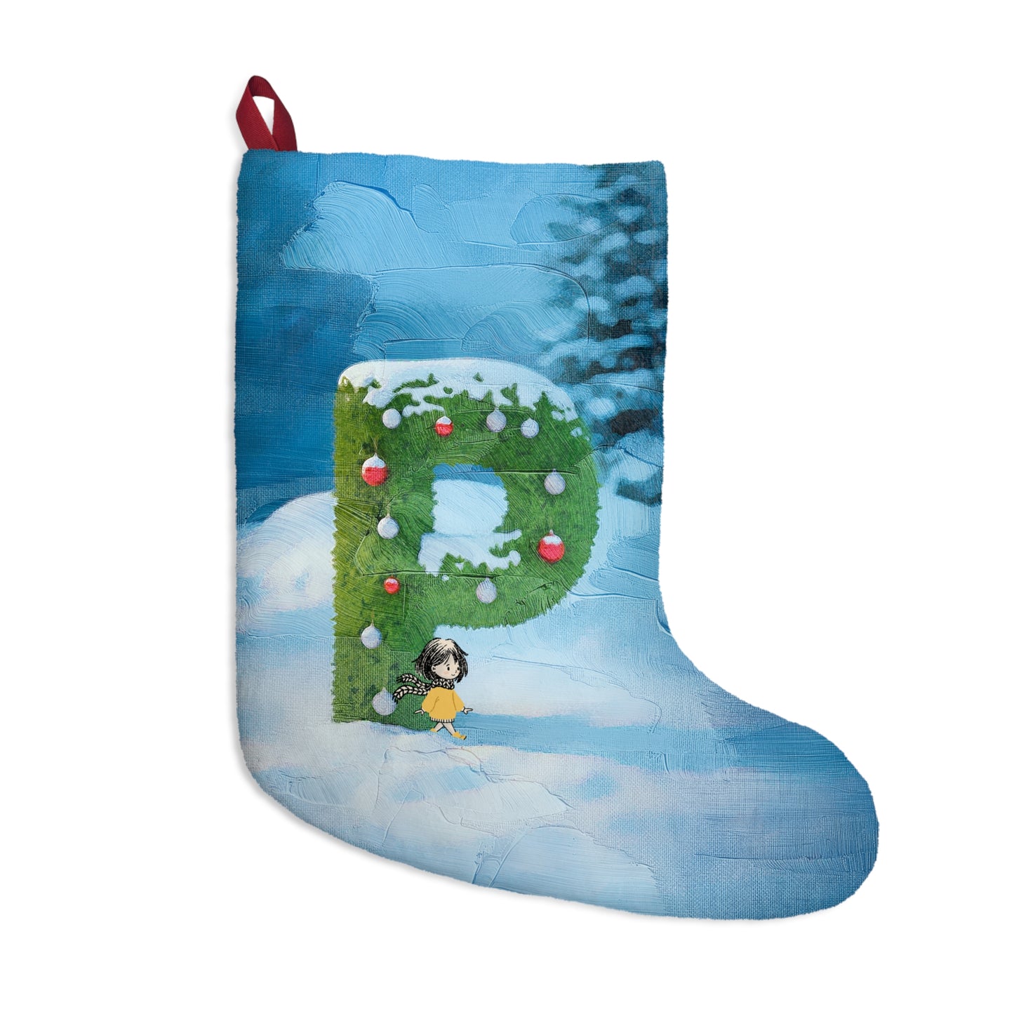 Yellow Jacket Girl Monogram Christmas Stocking | Personalized Letter Stocking | Letter P