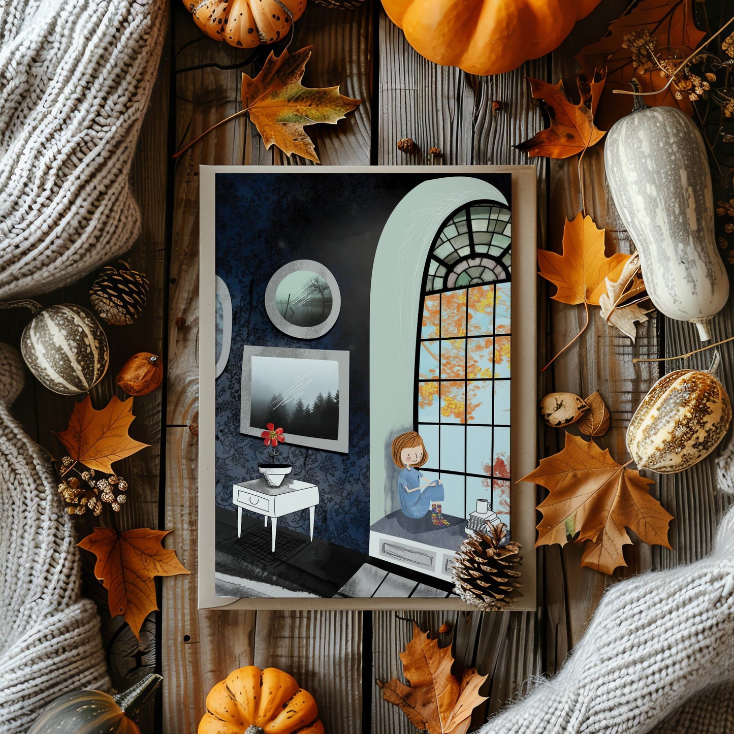 Cozy Autumn Reading Nook Art Print - Fall Decor