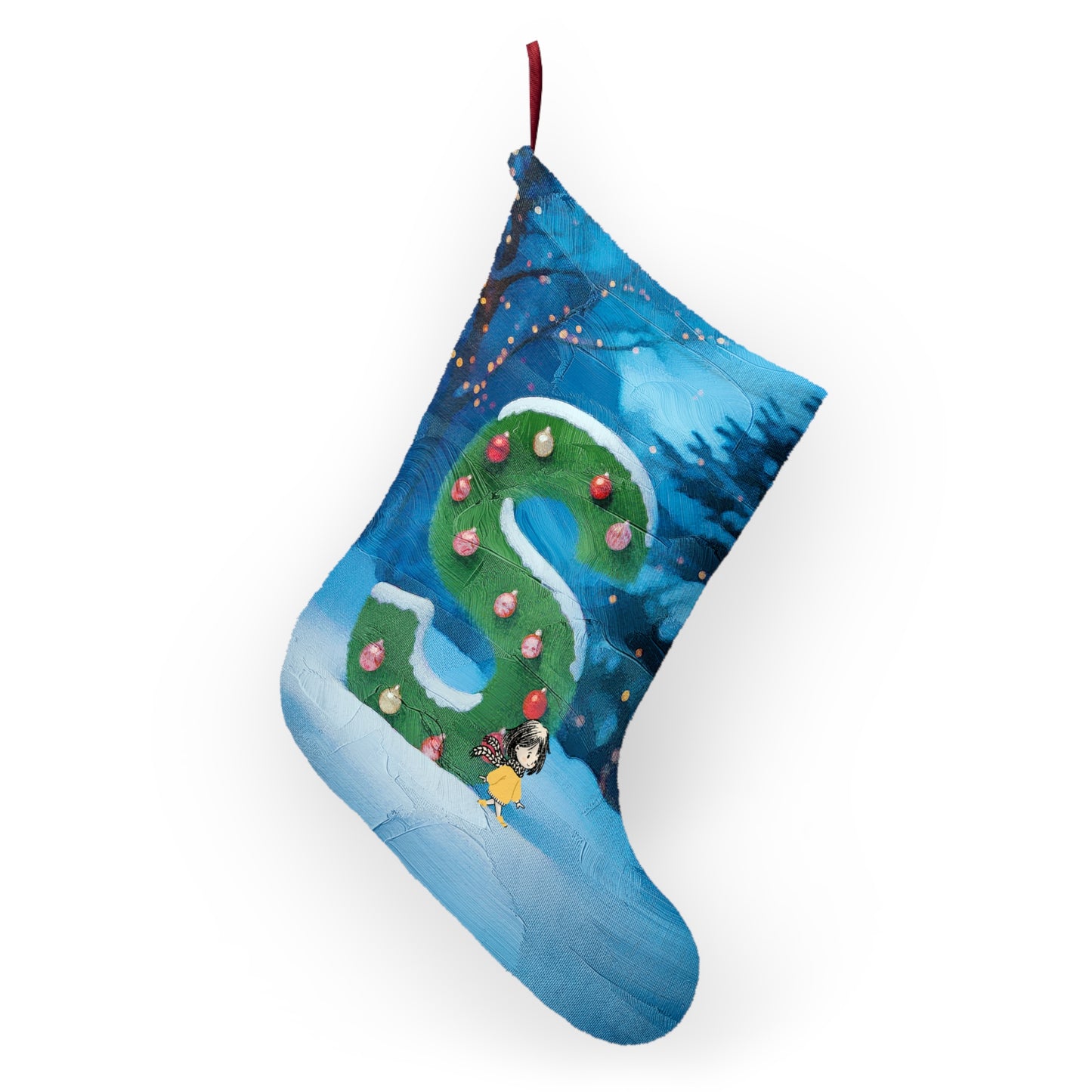 Yellow Jacket Girl Monogram Christmas Stocking | Personalized Letter Stocking | Letter S