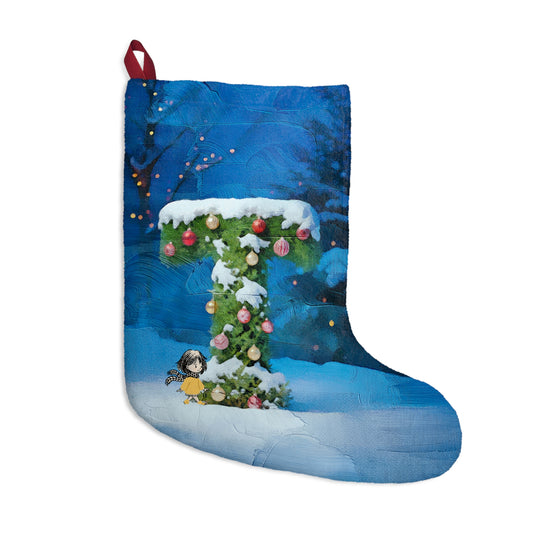 Yellow Jacket Girl Monogram Christmas Stocking | Personalized Letter Stocking | Letter T
