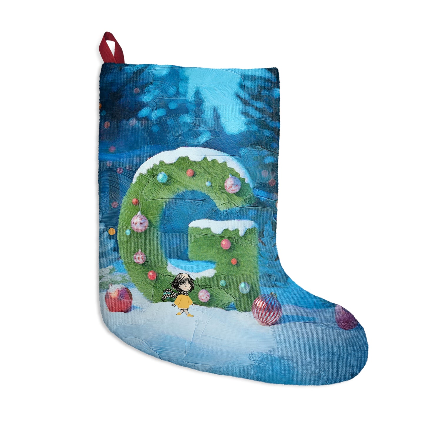 Yellow Jacket Girl Monogram Christmas Stocking | Personalized Letter Stocking | Letter G