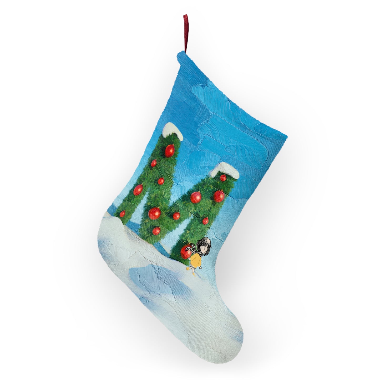 Yellow Jacket Girl Monogram Christmas Stocking | Personalized Letter Stocking | Letter M