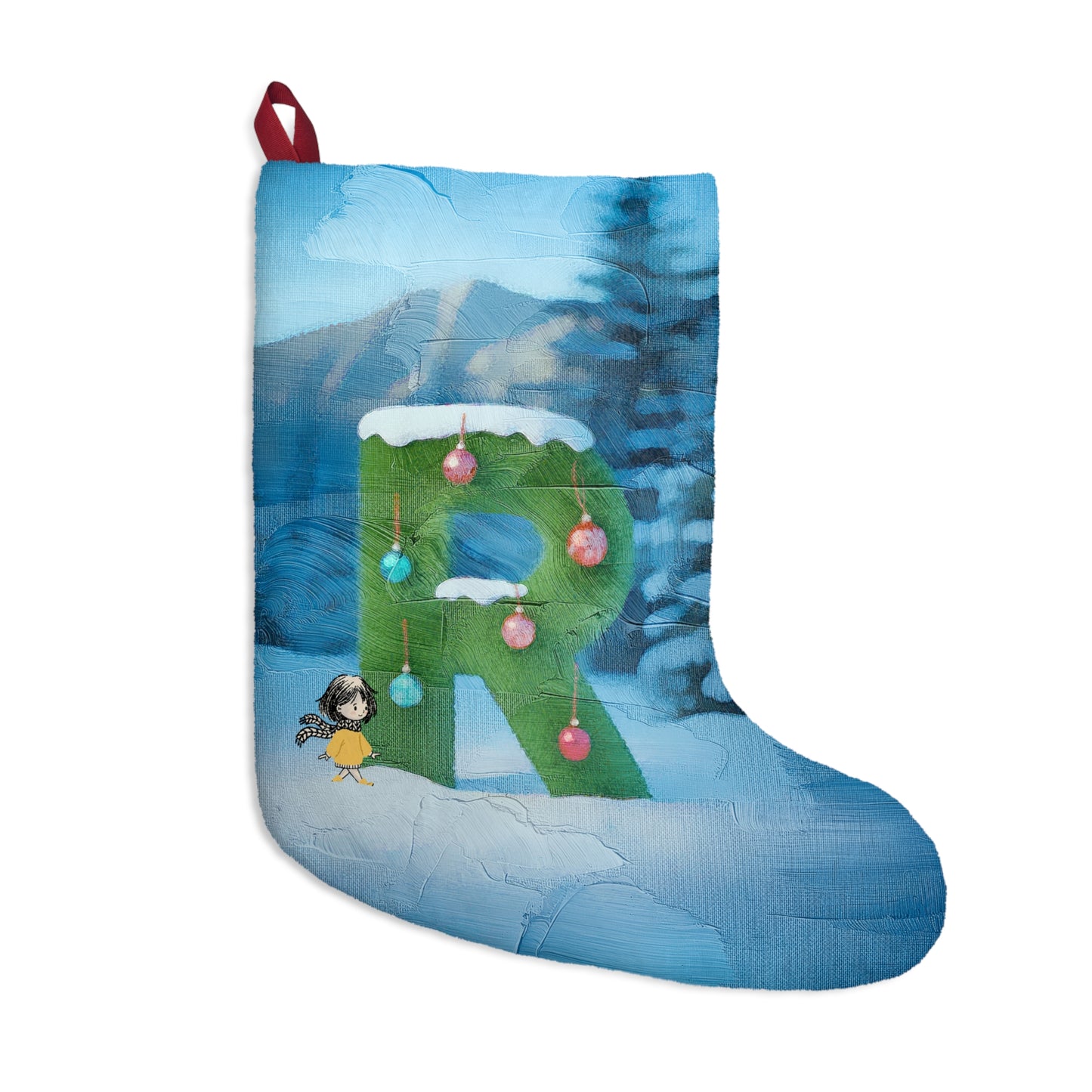 Yellow Jacket Girl Monogram Christmas Stocking | Personalized Letter Stocking | Letter R