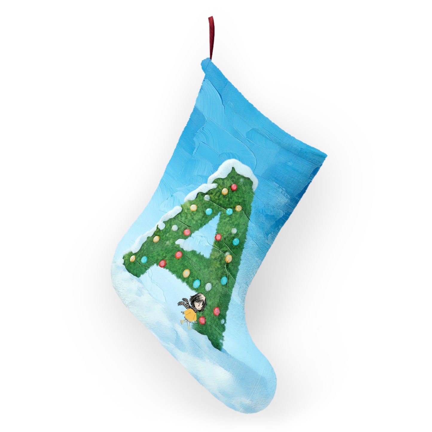 Yellow Jacket Girl Monogram Christmas Stocking | Personalized Letter Stocking | Letter A