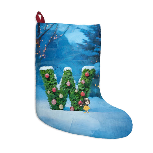 Yellow Jacket Girl Monogram Christmas Stocking | Personalized Letter Stocking | Letter W