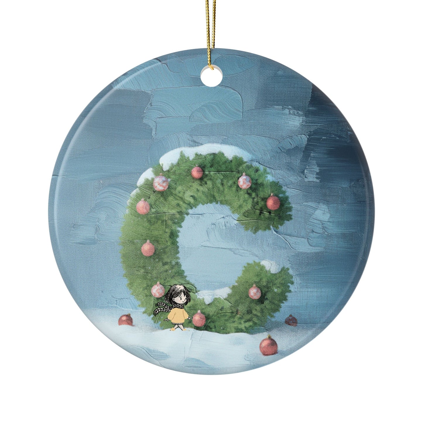 Yellow Jacket Girl Monogram Ornament | Ceramic round ornament, two-sided print | Letter C