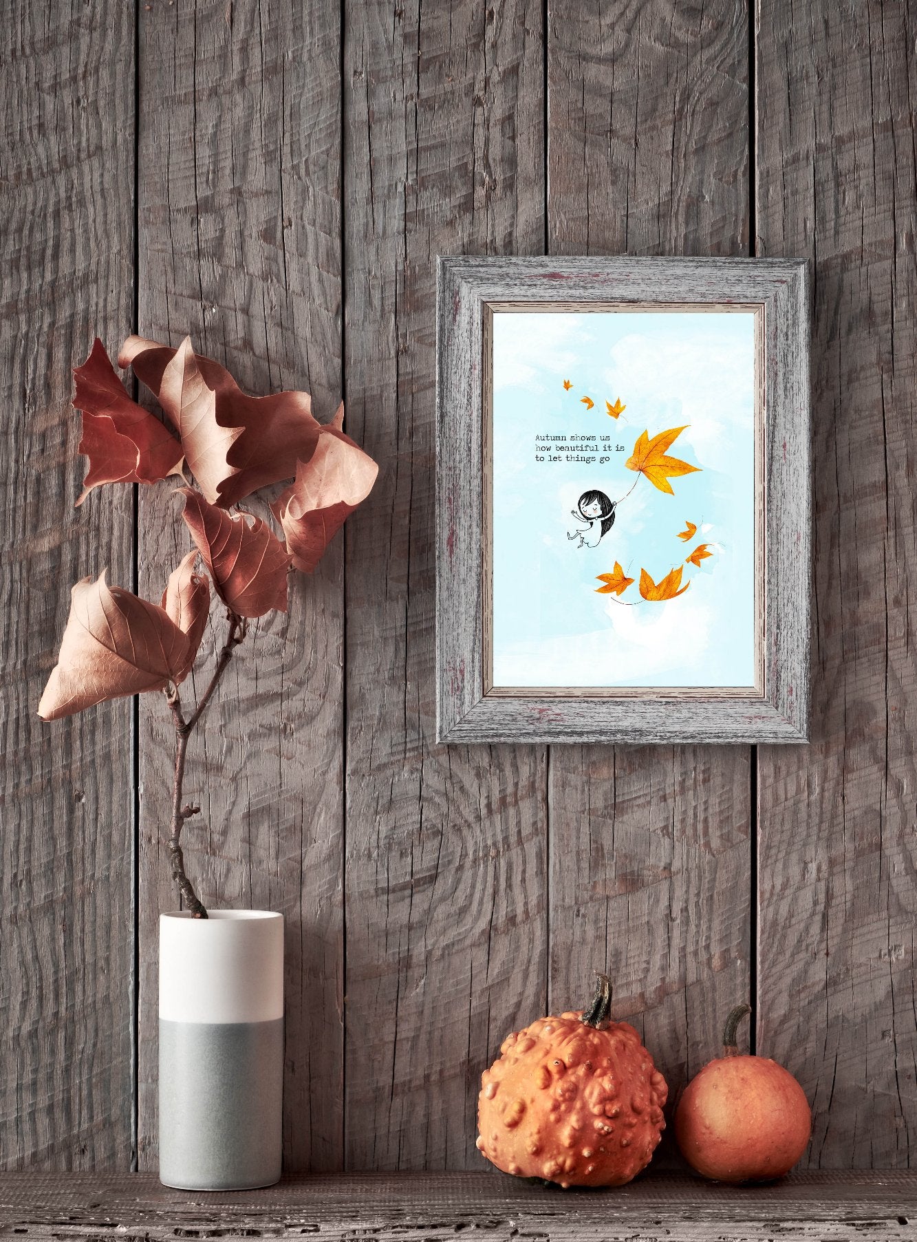 Let Go - Autumn Leaves Inspirational Art Print