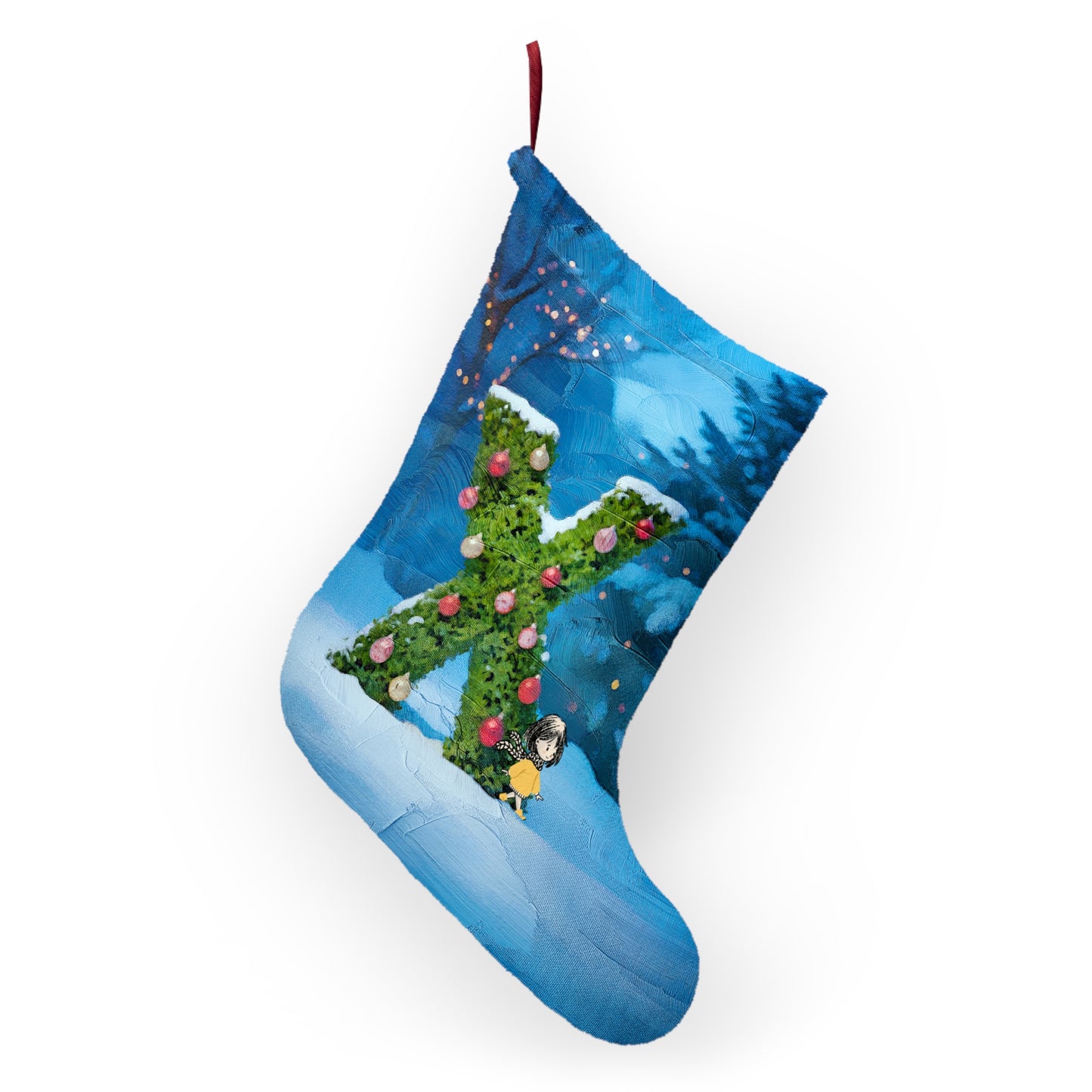 Yellow Jacket Girl Monogram Christmas Stocking | Personalized Letter Stocking | Letter X