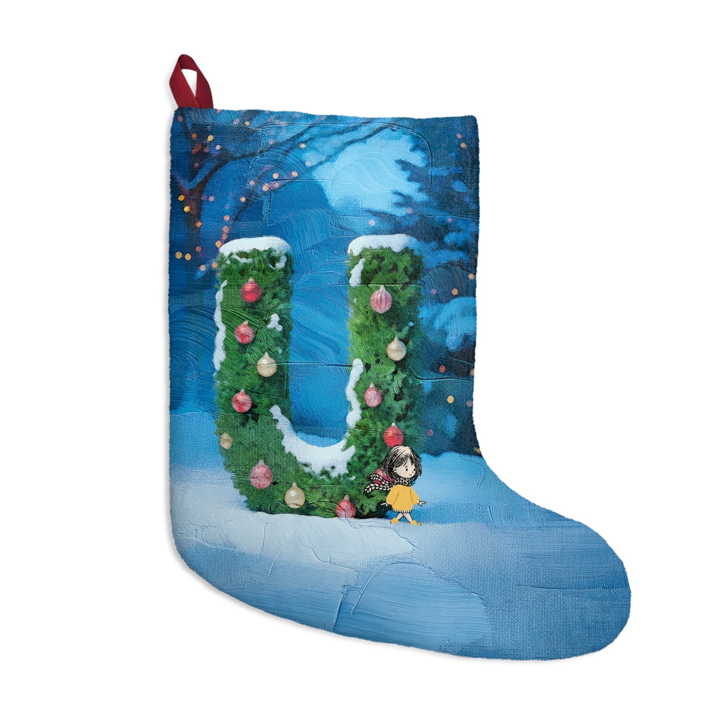 Yellow Jacket Girl Monogram Christmas Stocking | Personalized Letter Stocking | Letter U