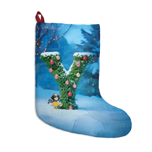 Yellow Jacket Girl Monogram Christmas Stocking | Personalized Letter Stocking | Letter Y