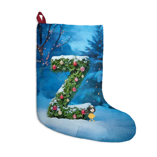 Yellow Jacket Girl Monogram Christmas Stocking | Personalized Letter Stocking | Letter Z