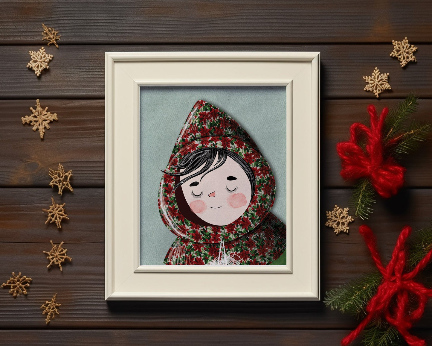 Christmas Art Print with Cozy Poinsettia Sweater - Perfect Christmas Drawing Gift