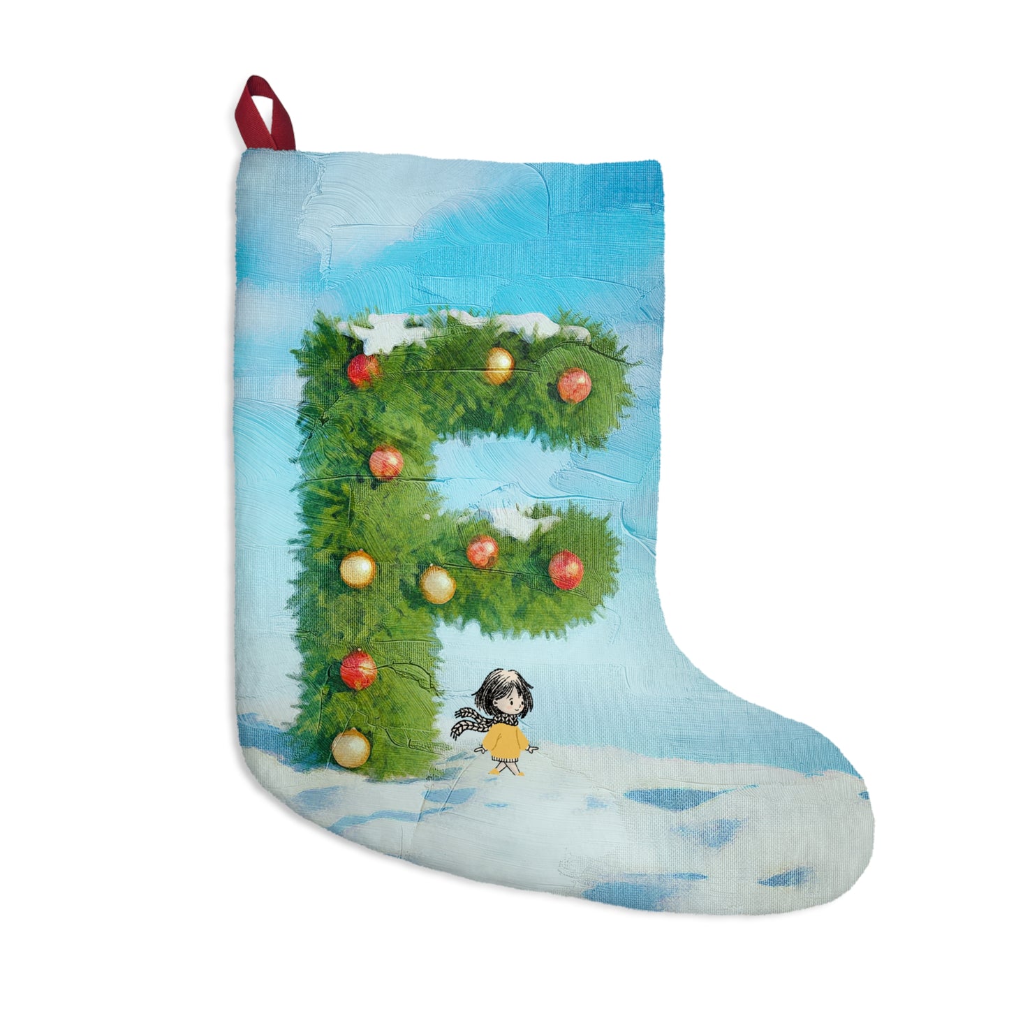 Yellow Jacket Girl Monogram Christmas Stocking | Personalized Letter Stocking | Letter F