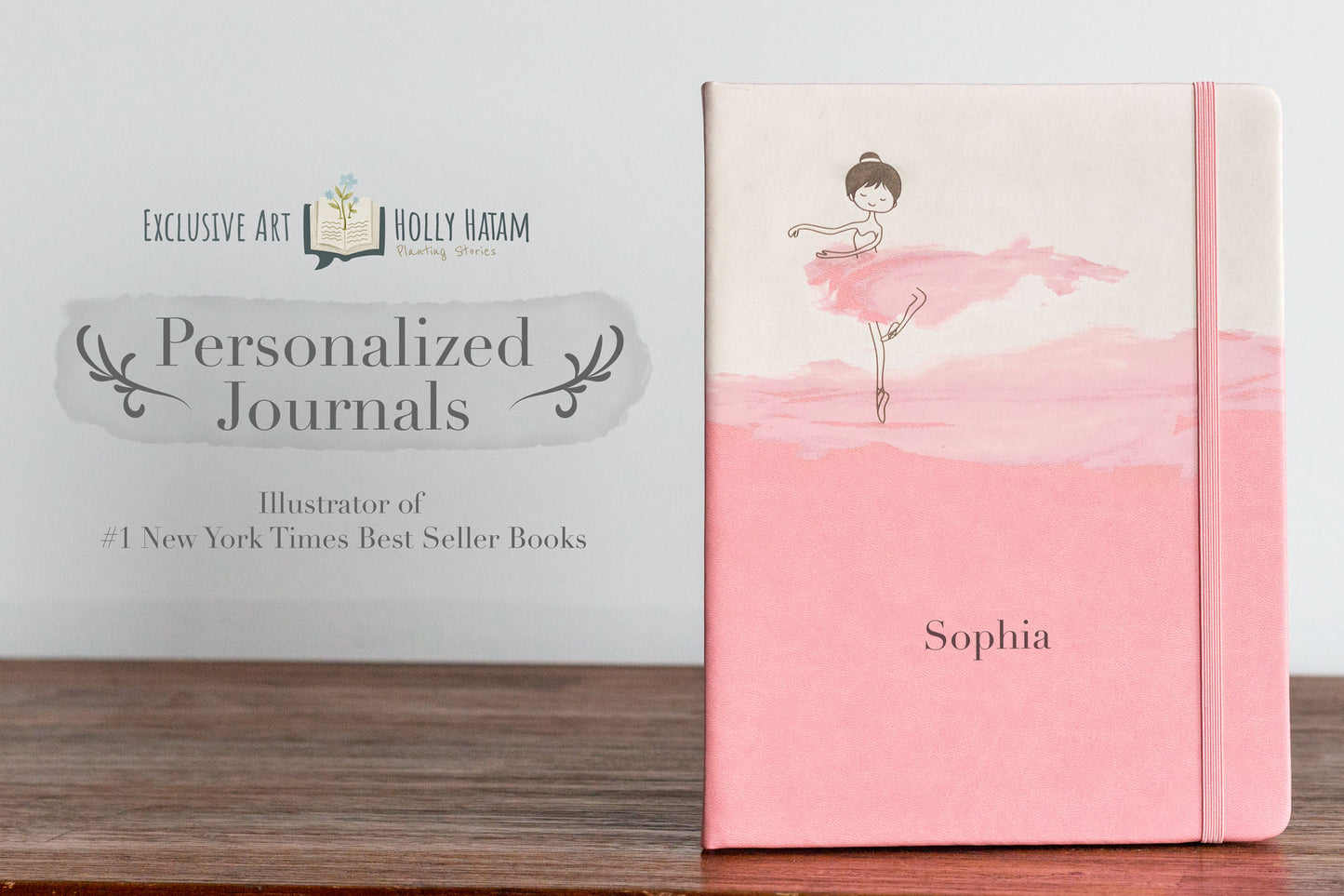 Ballerina Custom Journal with exclusive artwork. Personalized journal cover featuring Holly Hatam design.