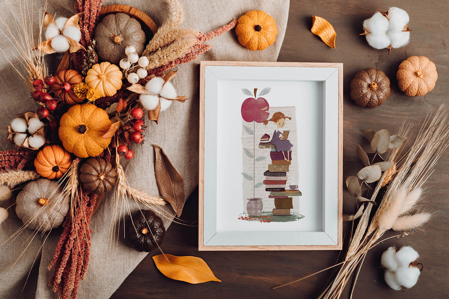 Bookworm Art Print for Autumn Lovers - Apple Girl