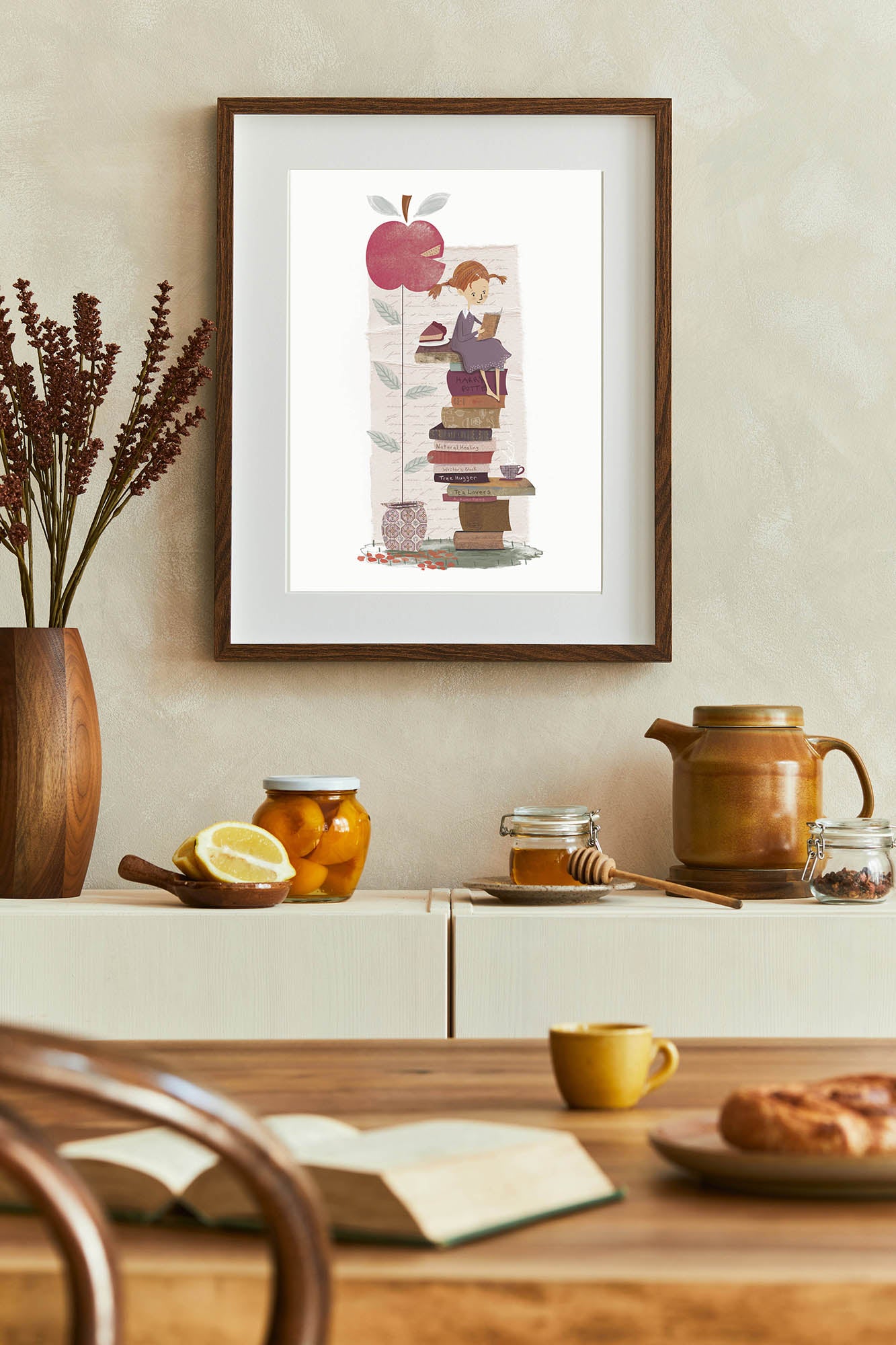 Bookworm Art Print for Autumn Lovers - Apple Girl