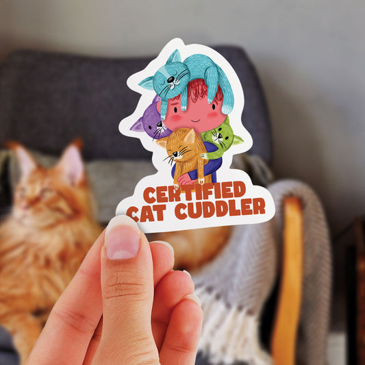 Certified Cat Cuddler - Funny Vinyl Sticker