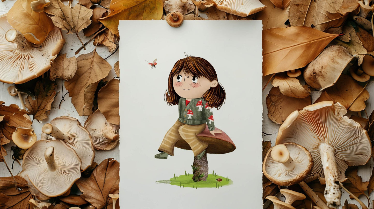 Autumn Art Print for Girls Room - Mushroom Sweater