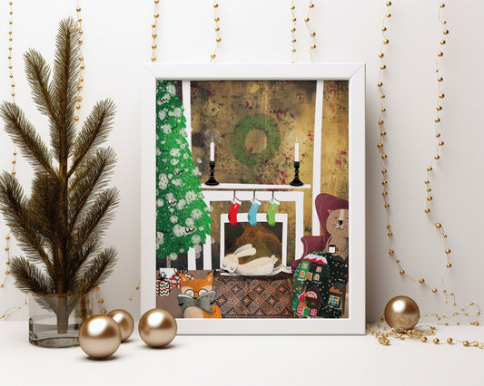 Christmas With Animals Art Print