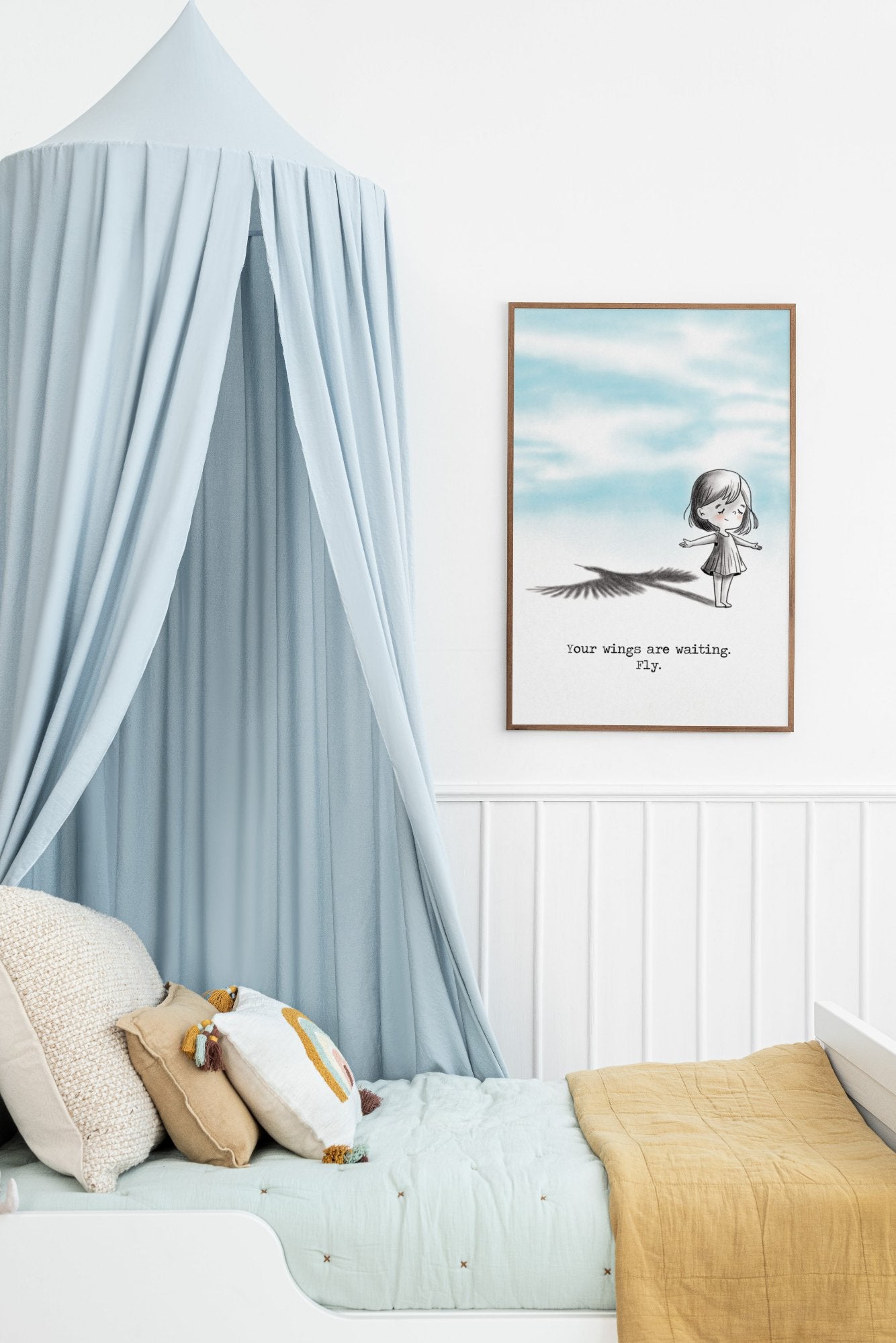 Inspirational Art Print for Girls Room - "Your Wings Are Waiting. Fly.